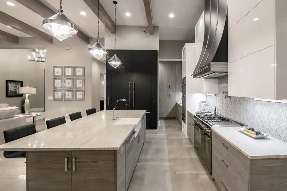 Kitchen with quartzite countertops in a Wayne Anderson custom home