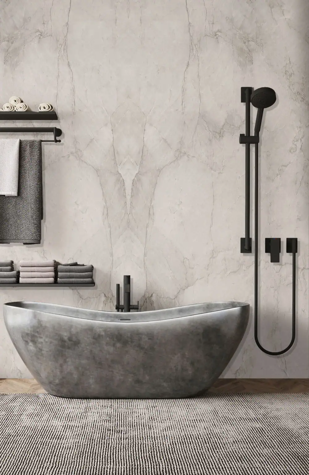 Bathroom Wall — natural stone installation by Zion Stone Gallery