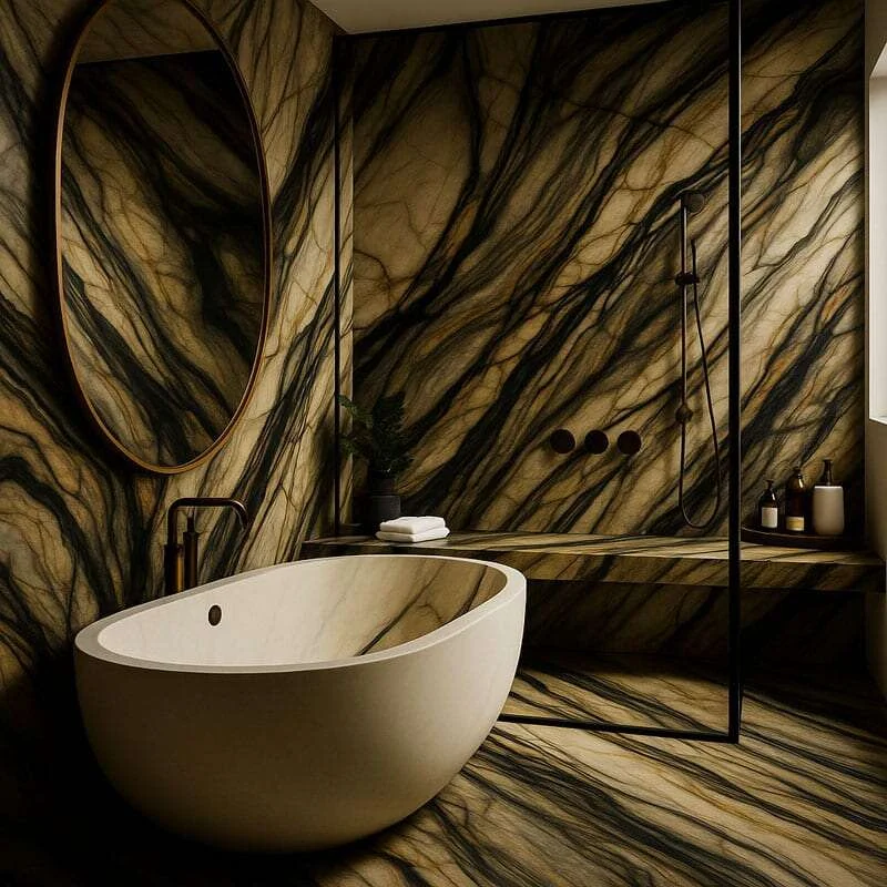 Luxury natural stone bathroom by Zion Stone Gallery