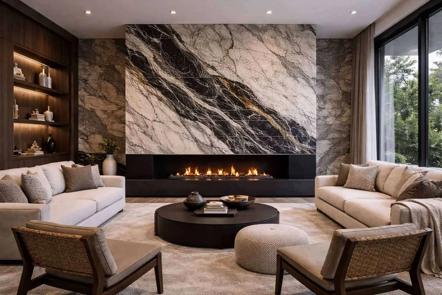 Natural stone fireplace surround